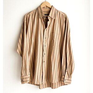 Vintage Burberry London Classic  Stripe Print Made in USA Long Sleeve Shirt XXL